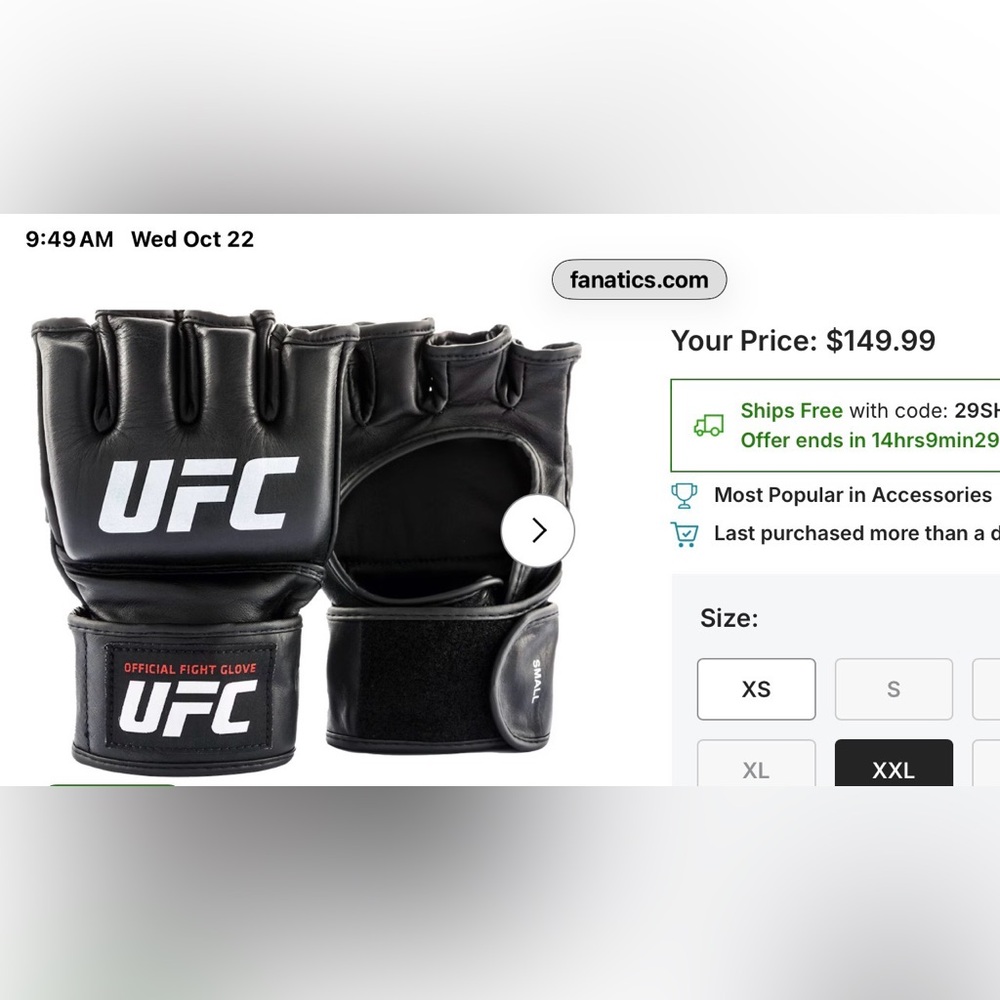 UFC Black Men's Fight Gloves retail $149 - Picture 5 of 5